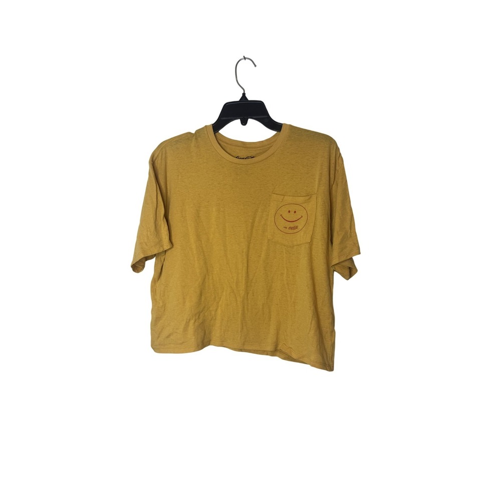 Coca-Cola Shirt Womens Medium Yellow Cropped Smiley‎ Pocket Have A Coke Tee